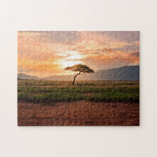 Puzzle Afrique Safari Savannah Desert Field Tree Sunset