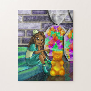 Puzzle Afro-Américaine fille et ours de gomme