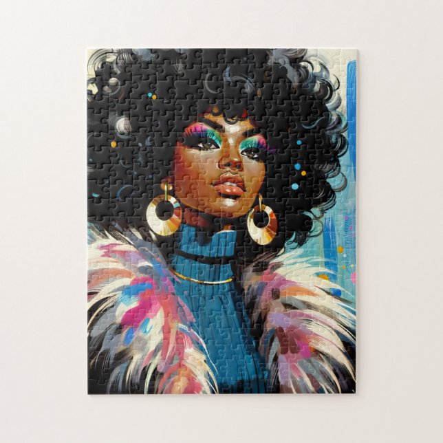 Puzzle Afro Black Woman Colorful Retro Art (Vertical)