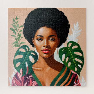 Puzzle Afro Black Woman Monstera Deliciosa Botanique