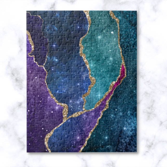 Puzzle Agate Veines Or Aqua Violet Bleu (Créateur téléchargé)