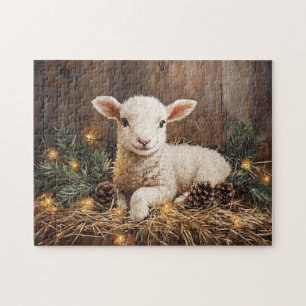 Puzzle Agneau de Noël mignon peinture rustique