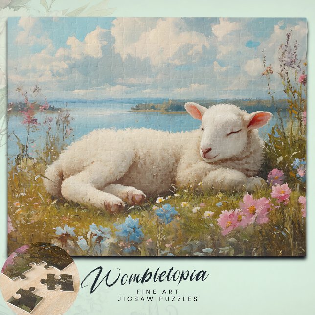 Puzzle Agneau de Pâques dormant dans la prairie Fleur sau (Créateur téléchargé)