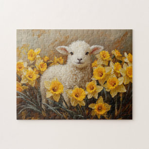 Puzzle Agneau mignon avec Daffodils Jaunes Peinture