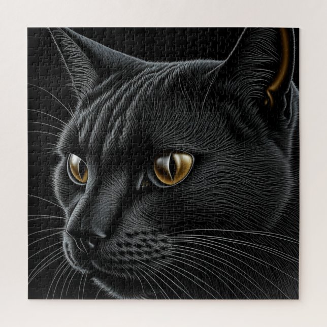 Puzzle AI Chat noir avec yeux jaunes (Vertical)
