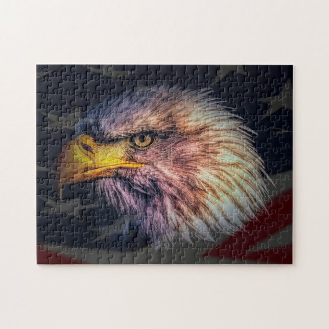 Puzzle Aigle américain chauve avec drapeau (Horizontal)
