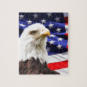 Puzzle Aigle de Bald devant le drapeau américain