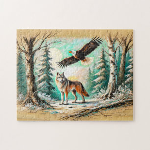 Puzzle Aigle et loup dans le dessin de chaloupe pastel en
