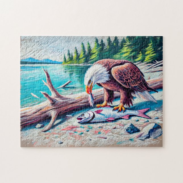 Puzzle Aigle mangeant du poisson sur la rive du fleuve de (Horizontal)