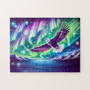 Puzzle Aigle survolant Mountain Lake Northern Lights