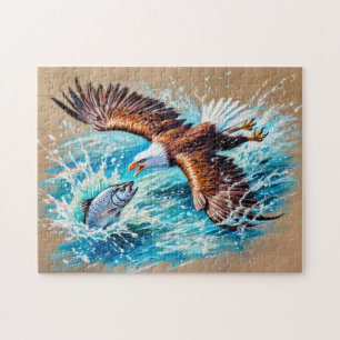 Puzzle Aigle volant au-dessus de la rivière à la chasse a