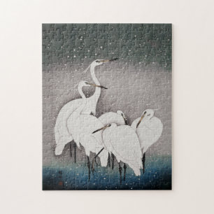 Puzzle Aigrettes de Koson dans la neige : vintage japonai