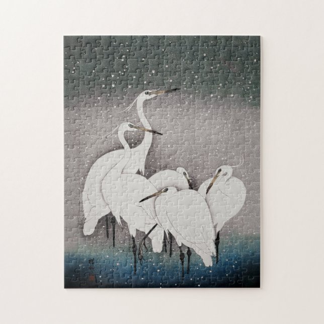 Puzzle Aigrettes japonaises Grues Koson Neige d'hiver (Vertical)