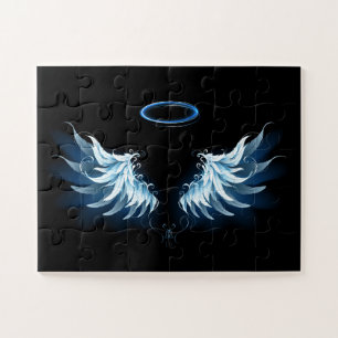 Puzzle Ailes d'angle brillant bleu sur arrière - plan noi