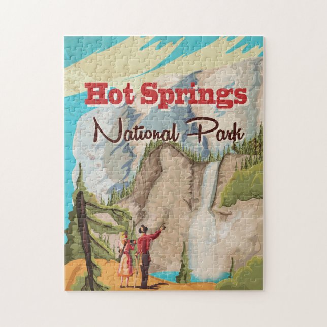 Puzzle Aimant d'affiche de voyage de Hot Springs National (Vertical)