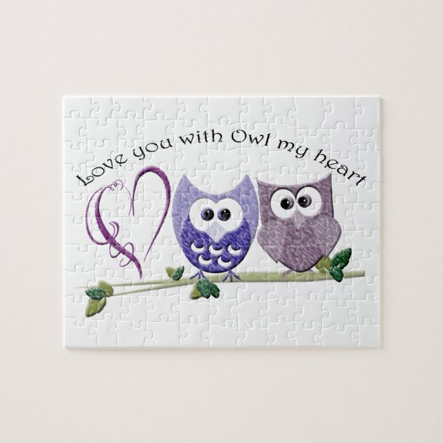 Puzzle Aimez-vous avec le hibou mon coeur, art mignon de (Horizontal)