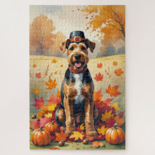 Puzzle Airedale dans l'Art de Thanksgiving des feuilles d