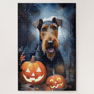 Puzzle Airedale d'Halloween avec citrouilles effrayant