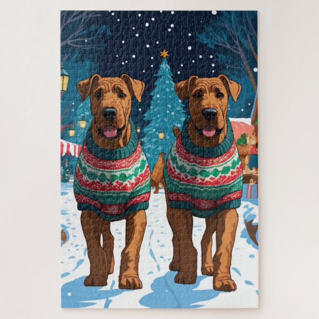 Puzzle Airedale Dogs Christmas Snow Holiday (Vertical)
