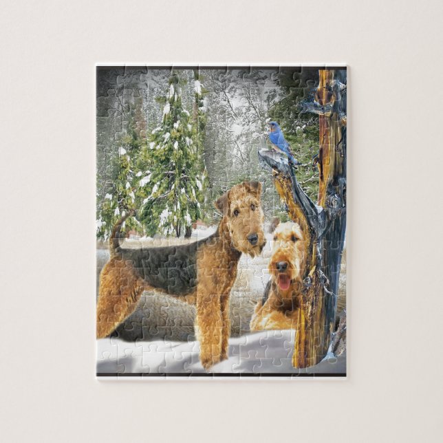 Puzzle Airedale Terrier Cadeaux de la Journée d'hiver (Vertical)