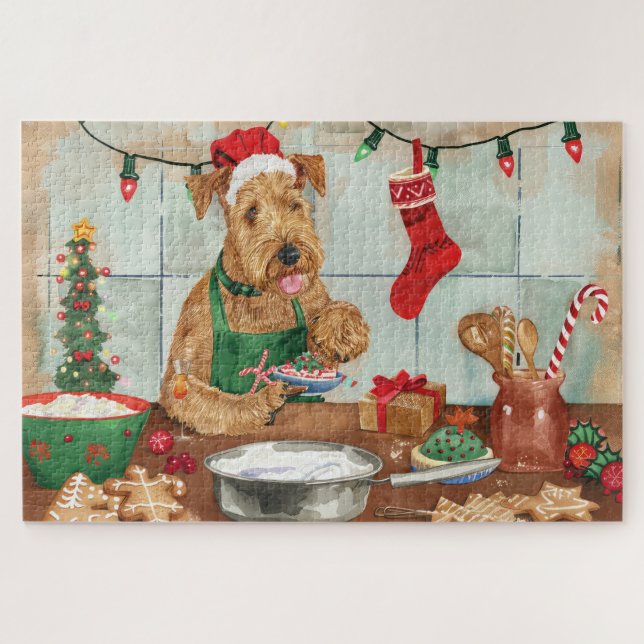 Puzzle Airedale Terrier Gâteau de vacances : Noël festif (Horizontal)