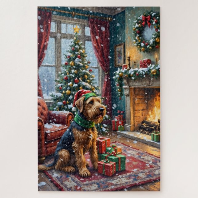 Puzzle Airedale Terrier Noël Salon Victorien (Vertical)