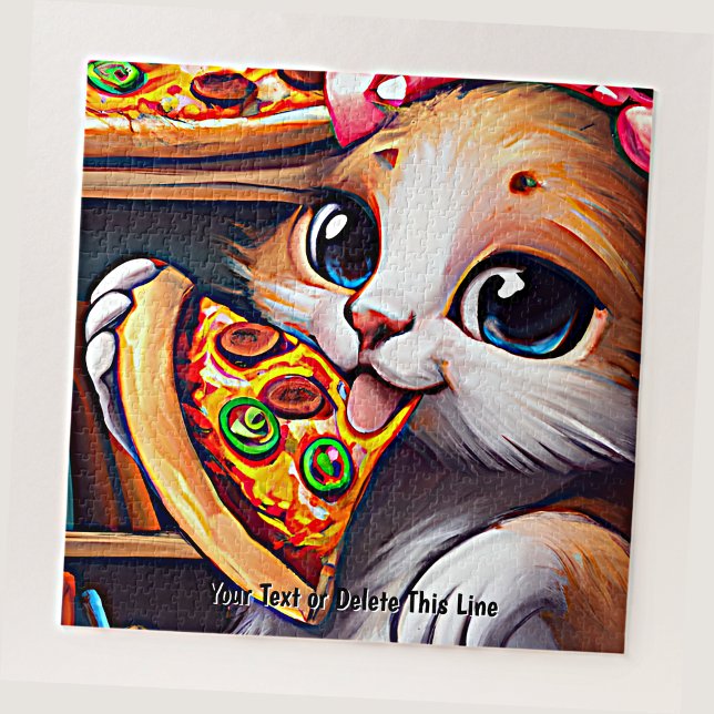 Puzzle Ajouter le nom Texte, Drôle chat manger Pizza (Créateur téléchargé)