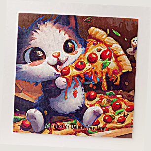 Puzzle Ajouter le nom Texte, Drôle chat tenant Pizza