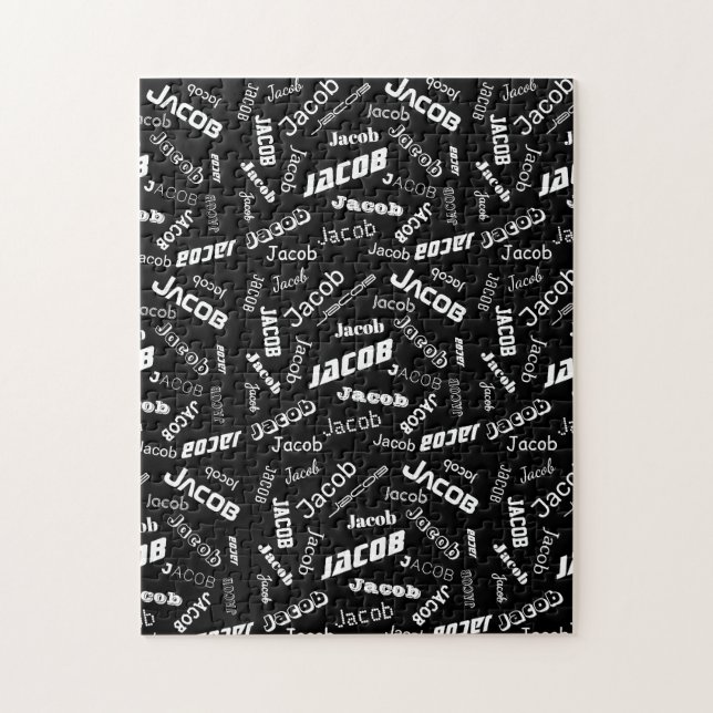 Puzzle Ajouter n'importe quel nom ou mot | Noir & Blanc (Vertical)