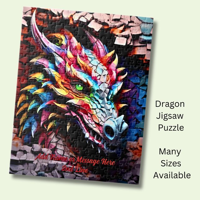 Puzzle Ajouter un nom Texte, 3D Rainbow Dragon Cracked Wa (Créateur téléchargé)