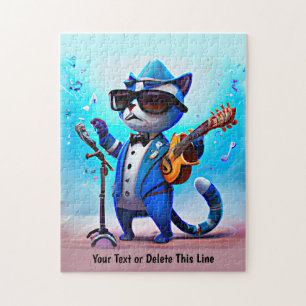 Puzzle Ajouter un nom Texte Bleu Chat Singer Musique Lune