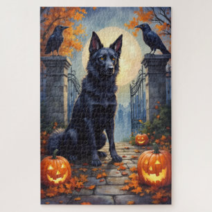 Puzzle Akita Américain Cimetière Gothique Halloween Art