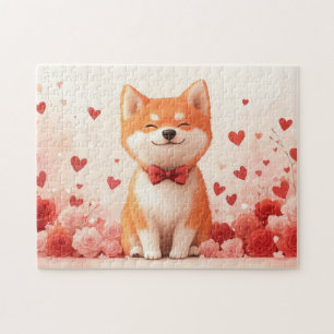 Puzzle Akita avec des Roses - Saint-Valentin