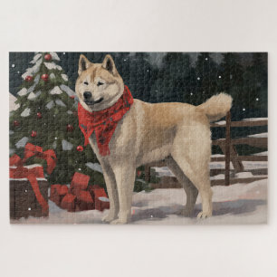 Puzzle Akita Chien dans Noël de neige
