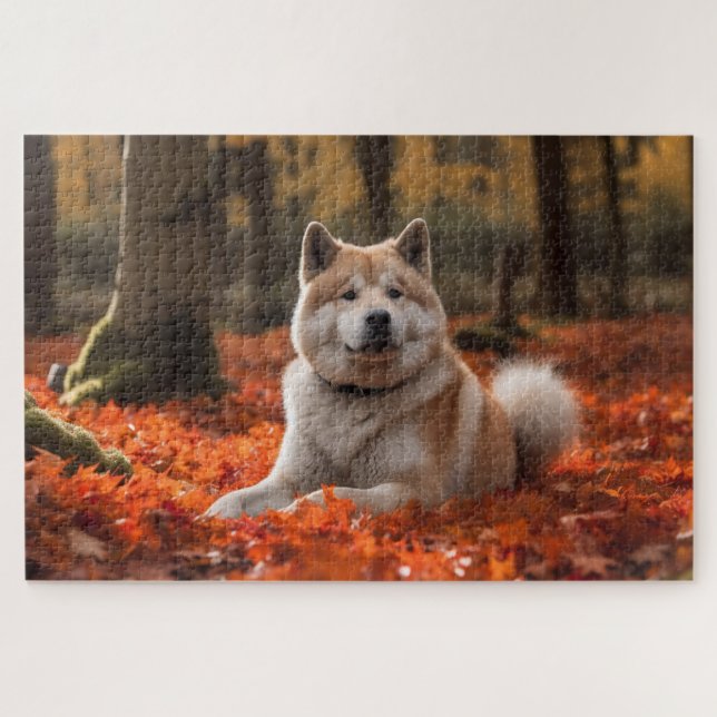 Puzzle Akita en Feuilles d'Automne Tombe Inspiré (Horizontal)