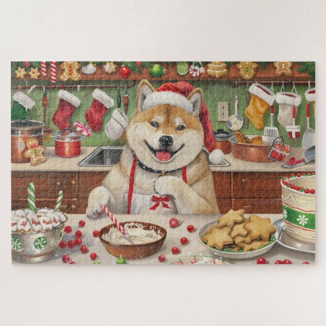 Puzzle Akita Gâteau de Noël Festif (Horizontal)