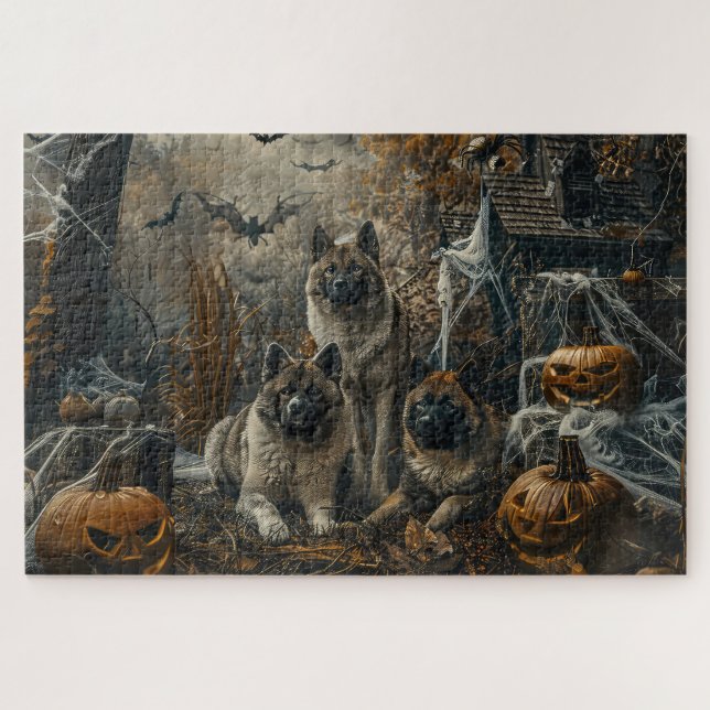 Puzzle Akita Halloween Chien de nuit plaisir (Horizontal)