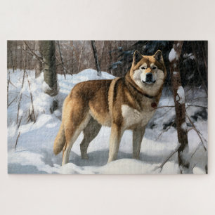 Puzzle Akita Laisser Neige Noël