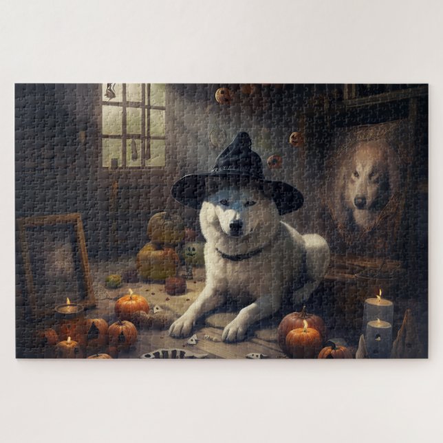 Puzzle Akita Pumpkins Halloween Scary (Horizontal)
