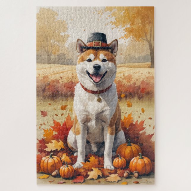 Puzzle Akita quitte l'automne Thanksgiving Art (Vertical)