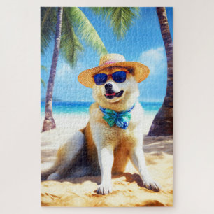 Puzzle Akita sur la plage, cadeau d'été pour les amoureux