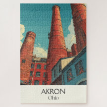 Akron Ohio Affiche de voyage Vintage City Skyline 