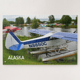 Puzzle Alaska : hydravion bleu et blanc, Lake Hood