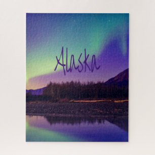 Puzzle Alaska Northern Lights Mountains Lake