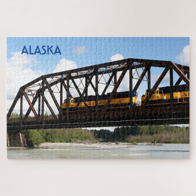 Puzzle Alaska Railroad locomotive engine and bridge Jigsa (Horizontal)