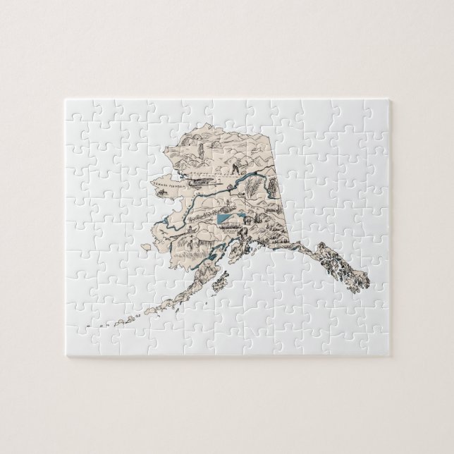 Puzzle Alaska Shaped Alaskan Vintage Picture Map (Horizontal)