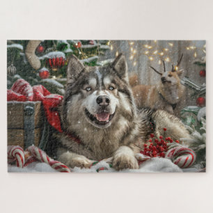 Puzzle Alaskan Malamute Chien Fête de Noël