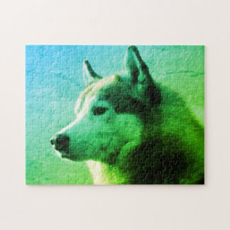 Puzzle Alaskan Malamute Chien photo | Bleu vert