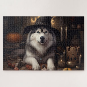 Puzzle Alaskan Malamute Citrouilles Halloween effrayant