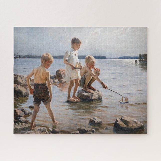 Puzzle Albert Edelfeue - Les garçons jouent sur le rivage (Horizontal)